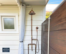 Load image into Gallery viewer, Copper Rainfall Shower With Lower Faucet, Down Pipes And Hand Sprayer