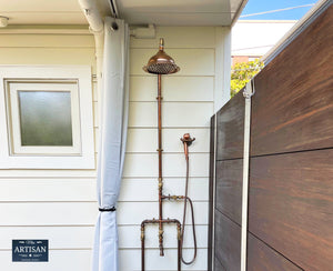 Copper Rainfall Shower With Lower Faucet, Down Pipes And Hand Sprayer