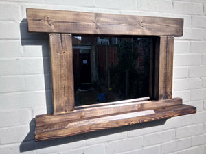 Reclaimed Solid Wood Rustic Mirror With Shelf - Style 3 - Miss Artisan