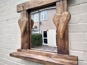 Reclaimed Solid Wood Love Heart Mirror With Shelf - Style 8 - Miss Artisan