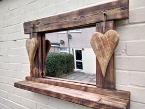 Reclaimed Solid Wood Love Heart Mirror With Shelf - Style 7 - Miss Artisan