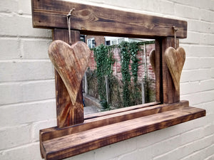 Reclaimed Solid Wood Love Heart Mirror With Shelf - Style 7 - Miss Artisan