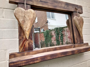 Reclaimed Solid Wood Love Heart Mirror With Shelf - Style 7 - Miss Artisan