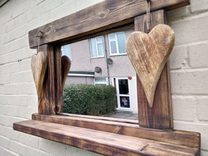 Reclaimed Solid Wood Love Heart Mirror With Shelf - Style 7 - Miss Artisan