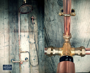 Thermostatic Copper Rainfall Shower With Hand Sprayer And Lower Tap
