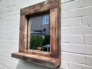 Reclaimed Solid Wood Rustic Mirror With Shelf - Style 1 - Miss Artisan