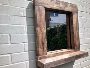 Reclaimed Solid Wood Rustic Mirror With Shelf - Style 1 - Miss Artisan