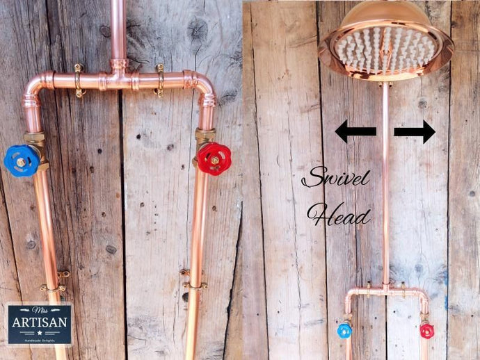 Copper Pipe Rainfall Shower With Down Pipes - Miss Artisan
