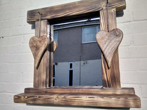 Reclaimed Solid Wood Love Heart Mirror With Shelf - Style 8 - Miss Artisan