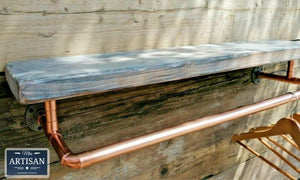 Reclaimed Burnt Charcoal Shelf With Copper Clothes Rail - Miss Artisan