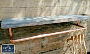 Reclaimed Burnt Charcoal Shelf With Copper Clothes Rail - Miss Artisan