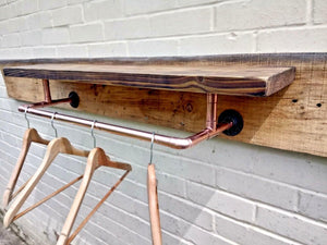 Rustic Shelf With Copper Clothes Rail - Miss Artisan