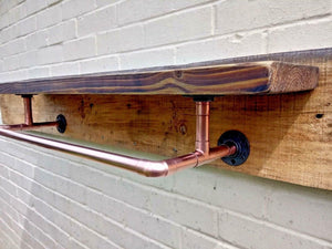 Rustic Shelf With Copper Clothes Rail - Miss Artisan