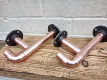 Load image into Gallery viewer, Copper Pipe Shelf Brackets With Hooks - Pair - Miss Artisan