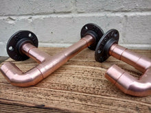 Load image into Gallery viewer, Copper Pipe Shelf Brackets With Hooks - Pair - Miss Artisan