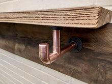 Load image into Gallery viewer, Copper Pipe Shelf Brackets With Hooks - Pair - Miss Artisan