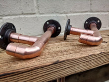 Load image into Gallery viewer, Copper Pipe Shelf Brackets With Hooks - Pair - Miss Artisan