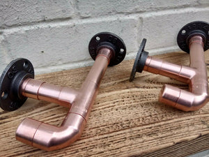 Copper Pipe Shelf Brackets With Hooks - Pair - Miss Artisan