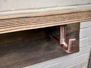 Copper Pipe Shelf Brackets With Hooks - Pair - Miss Artisan