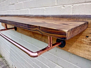 Rustic Shelf With Copper Clothes Rail - Miss Artisan