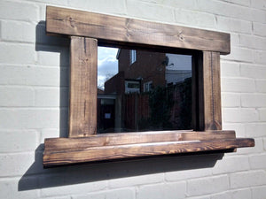 Reclaimed Solid Wood Rustic Mirror With Shelf - Style 3 - Miss Artisan