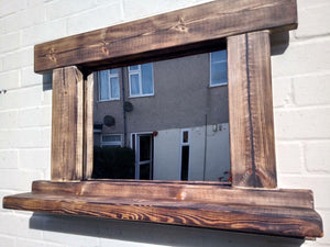 Reclaimed Solid Wood Rustic Mirror With Shelf - Style 3 - Miss Artisan