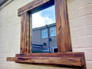 Reclaimed Solid Wood Rustic Mirror With Shelf - Style 2 - Miss Artisan