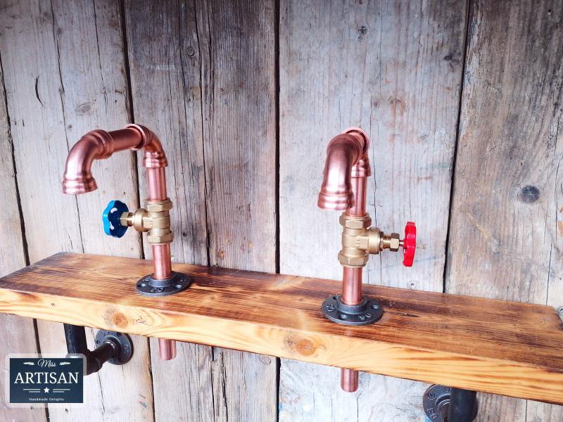 Pair Of Small Copper Pipe Swivel Faucet Taps - Miss Artisan