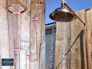 Copper Pipe Rainfall Shower With Down Pipes And Sprayer - Miss Artisan