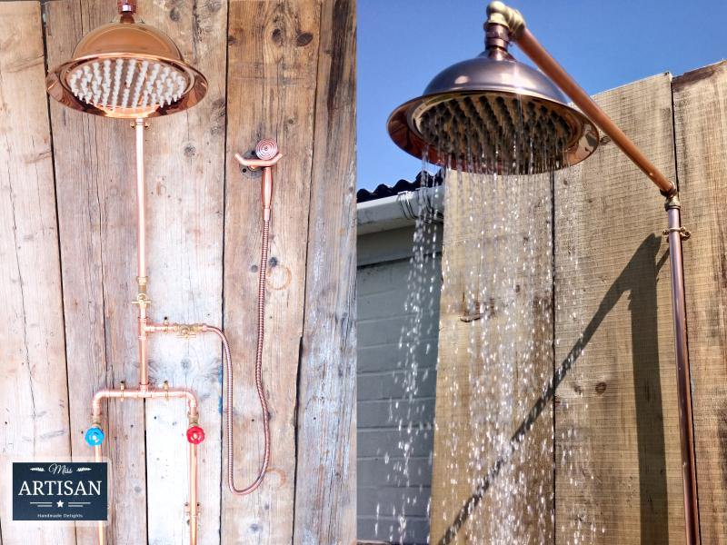 Copper Pipe Rainfall Shower With Down Pipes And Sprayer - Miss Artisan