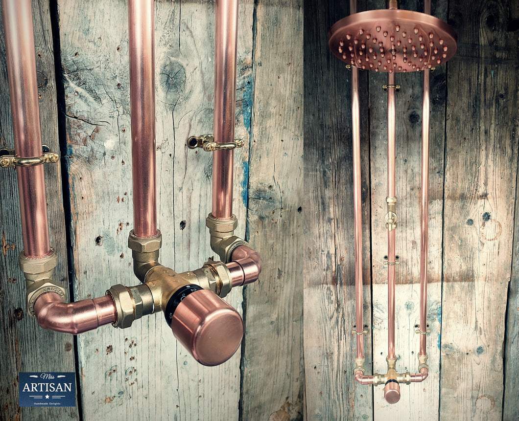 Thermostatic Copper Rainfall Shower With Ceiling Pipes