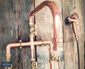 Copper Pipe Mixer Tap With Hand Sprayer And Down Pipes