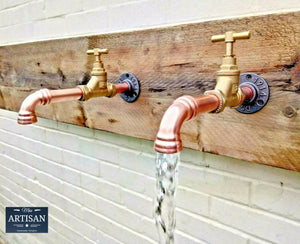 Pair Of Copper Pipe Wall Mounted Faucet Taps