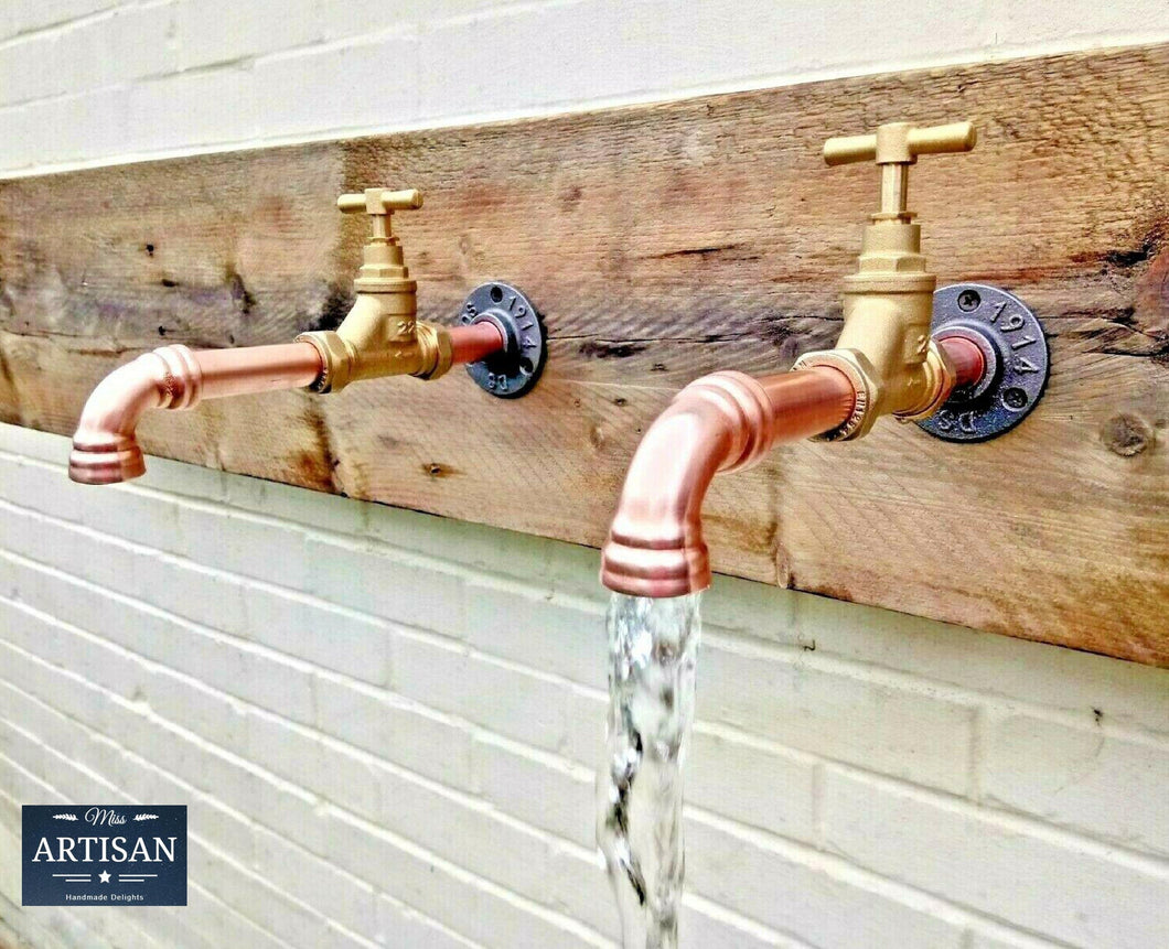 Pair Of Copper Pipe Wall Mounted Faucet Taps